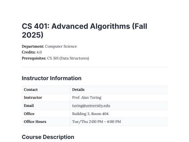 University Course Syllabus
